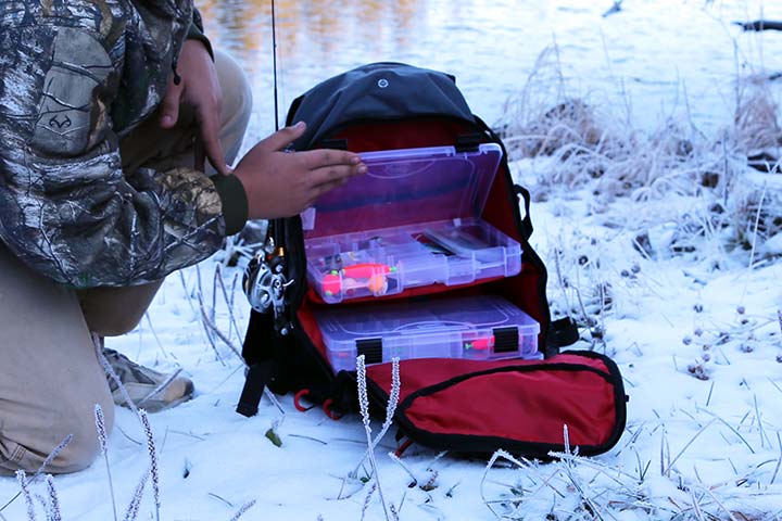 outdoor fishing backpack with tackle stowaway boxes included